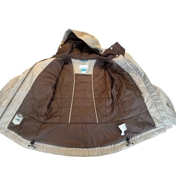 SOLD: Columbia Brown Striped Omni-Tech Ski and Snowboarding Jacket Hooded M - Picture 2 of 11